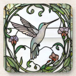 Elegant stain glass art nouveau hummingbird コースター