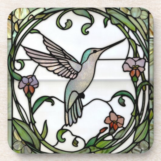 Elegant stain glass art nouveau hummingbird コースター (正面)