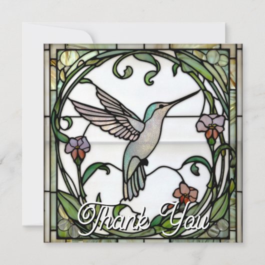 Elegant stain glass art nouveau hummingbird サンキューカード (正面)