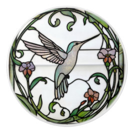 Elegant stain glass art nouveau hummingbird セラミックノブ