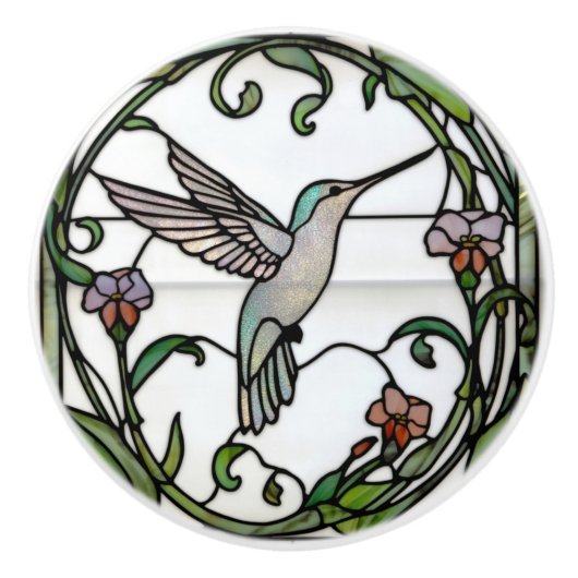 Elegant stain glass art nouveau hummingbird セラミックノブ (正面)