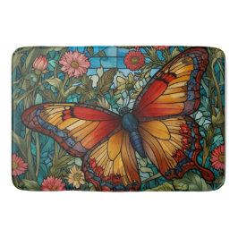 Elegant stain glass butterfly garden バスマット