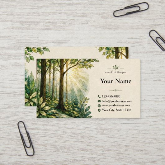 Elegant Stained Glass Forest Nature Business Card 名刺 (正面/裏面インサイチュ)