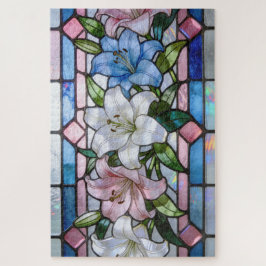 Elegant Stained Glass Lily Floral Design in Soft P ジグソーパズル