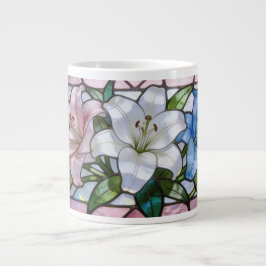 Elegant Stained Glass Lily Floral Design in Soft P ジャンボコーヒーマグカップ