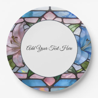 Elegant Stained Glass Lily Floral Design in Soft P ペーパープレート
