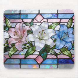 Elegant Stained Glass Lily Floral Design in Soft P マウスパッド