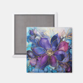 Elegant Stained Glass Purple & Blue Floral Magnet マグネット (正面/裏面)