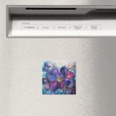 Elegant Stained Glass Purple & Blue Floral Magnet マグネット (インサイチュ (食洗機))