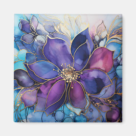 Elegant Stained Glass Purple & Blue Floral Magnet マグネット