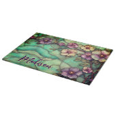 Elegant Stained glass purple flowers turquoise カッティングボード (角)