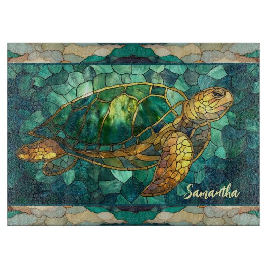 Elegant stained glass turtle personalized カッティングボード (正面)