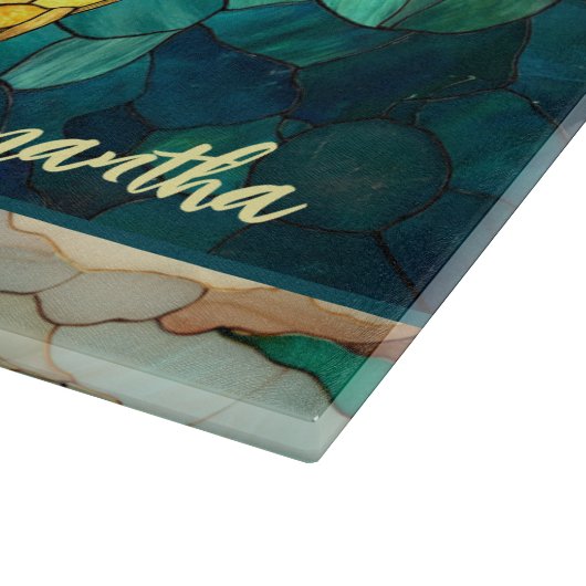 Elegant stained glass turtle personalized カッティングボード (角)