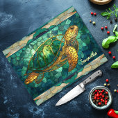 Elegant stained glass turtle personalized カッティングボード