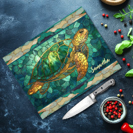 Elegant stained glass turtle personalized カッティングボード