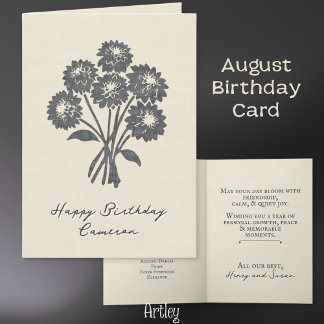 Elegant Stamped Dahlia August Birth Flower Linen カード