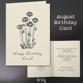 Elegant Stamped Poppy August Birth Flower Linen カード