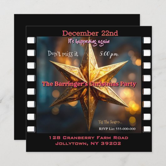 Elegant Star Christmas Party 招待状 (正面/裏面)