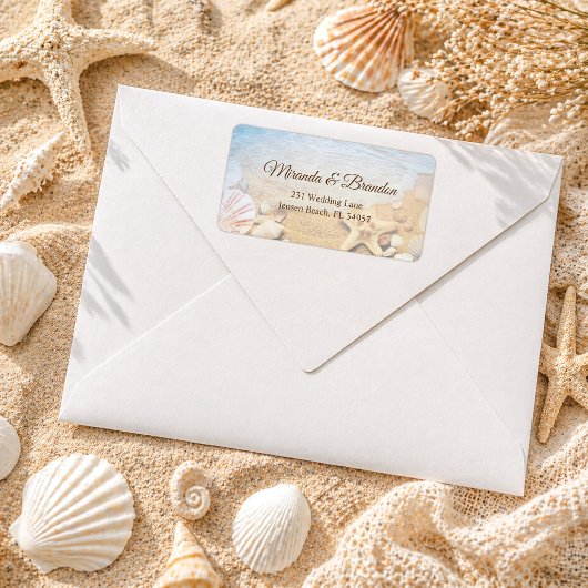 Elegant Starfish Shells Beach Wedding Address ラベル