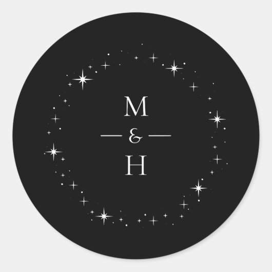 Elegant Starry Monogram Celestial Wedding ラウンドシール (正面)