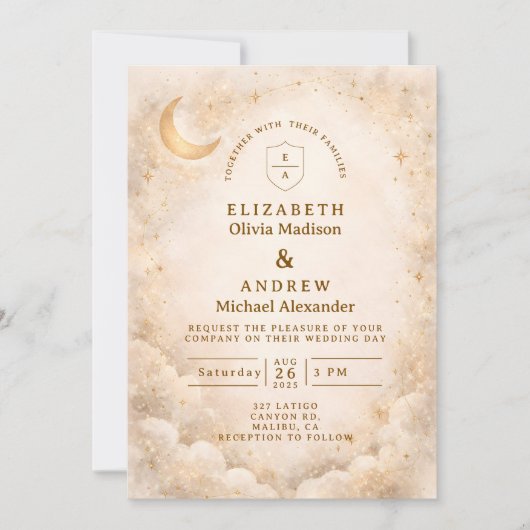 Elegant Starry Night Wedding 招待状 (正面)