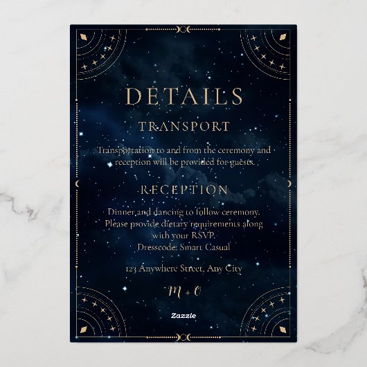 Elegant Starry night Wedding Celestial Wedding 箔招待状 (裏面)