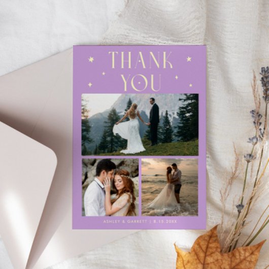 Elegant Stars Wedding Multi Photo Lemon Wisteria サンキューカード