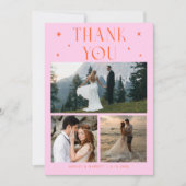 Elegant Stars Wedding Multi Photo Orange Pink サンキューカード (正面)