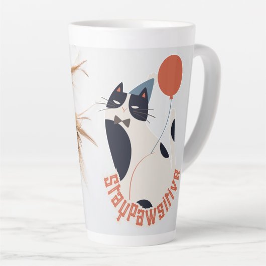 Elegant Stay Pawsitive Tuxedo Cat Tall Latte Mug カフェラテマグ (右アングル)
