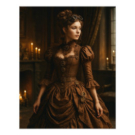 Elegant Steampunk Victorian Lady in Brown  フォトプリント