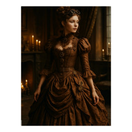Elegant Steampunk Victorian Lady in Brown ポスター