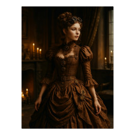 Elegant Steampunk Victorian Lady in Brown  ポスター