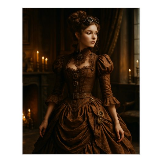 Elegant Steampunk Victorian Lady in Brown  ポスター (正面)