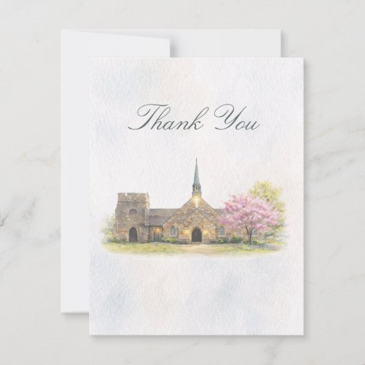 Elegant Stone Chapel Spring Wedding Thank You Card サンキューカード (正面)