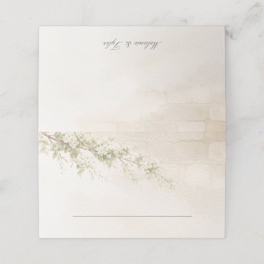 Elegant Stone & Floral Wedding Folded Place Card プレイスカード (外部開封)