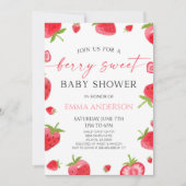 Elegant Strawberry A Berry Sweet Baby Shower 招待状 (正面)