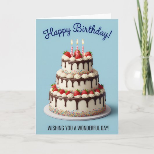 Elegant Strawberry Drip Cake – Happy Birthday Card カード (正面)