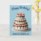 Elegant Strawberry Drip Cake – Happy Birthday Card カード (黄色い花)