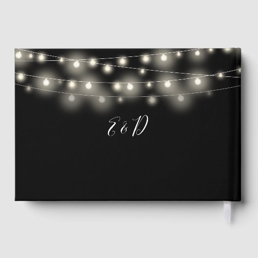 Elegant String Lights Black And White Wedding ゲストブック (裏面)