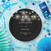 Elegant String Lights Black And White Wedding ペーパープレート (パーティー)