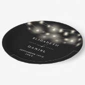 Elegant String Lights Black And White Wedding ペーパープレート (アングル)