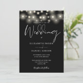 Elegant String Lights Black And White Wedding 招待状 (スタンド正面)
