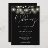 Elegant String Lights Black And White Wedding 招待状 (正面/裏面)