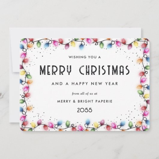 Elegant String Lights Business Christmas シーズンカード (正面)