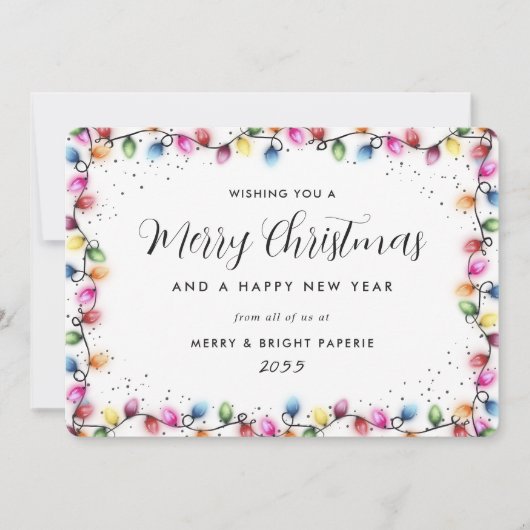 Elegant String Lights Business Christmas Card シーズンカード (正面)