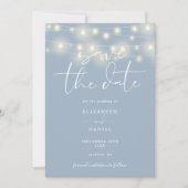 Elegant String Lights Dusty Blue QR Code Wedding セーブザデート (正面)