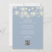 Elegant String Lights Dusty Blue QR Code Wedding セーブザデート (裏面)