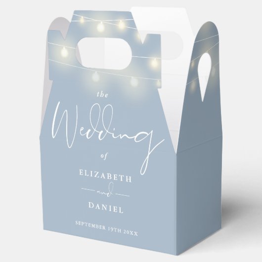 Elegant String Lights Dusty Blue Wedding フェイバーボックス (オープン)