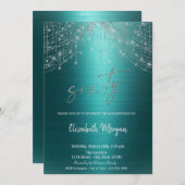 Elegant String Lights Green Metallic 60th Birthday 招待状 (正面/裏面)