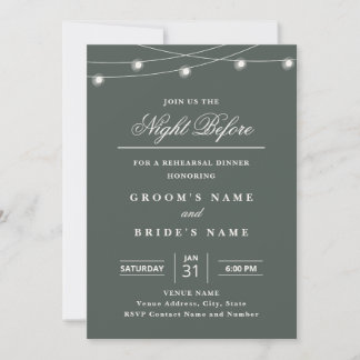 Elegant String Lights Rehearsal Dinner Invitation  招待状